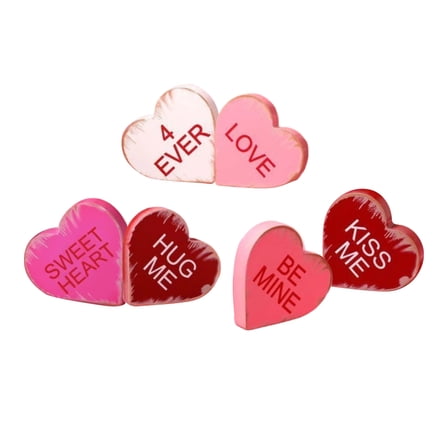 6pcs Valentines Day Heart Decoration Wooden Heart-Shaped Signs Ornaments for Tiered Tray Wedding Party Anniversary Decor