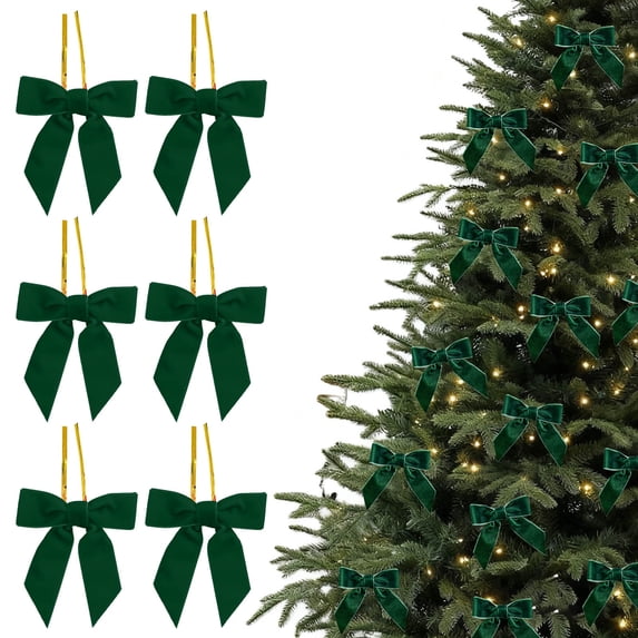 6pcs Velvet Christmas Bows - Burgundy Style for Christmas Tree, Wreaths & Gift Wrapping, Soft Velvet Texture, Perfect for Wedding Parties, Snack Bags, Baking Candy Bags & Home Decor, Green, 6pcs
