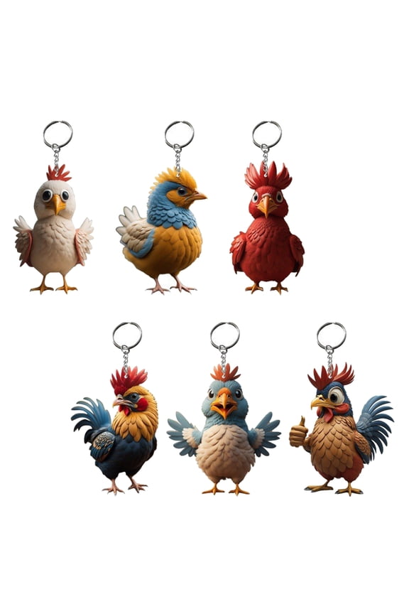 6pcs Versatile Chicken Keychain Festive Christmas Key Chain Cartoon Rooster Pendant Versatile Bag Accessory
