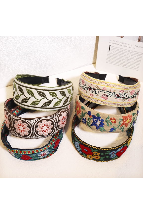 6pcs Vibrant Bohemian Embroidered Headbands - Wide, Handmade, Vintage-Inspired Hair Turbans with Floral Patterns - Perfect Hair Accessories for Women with Boho Chic Style