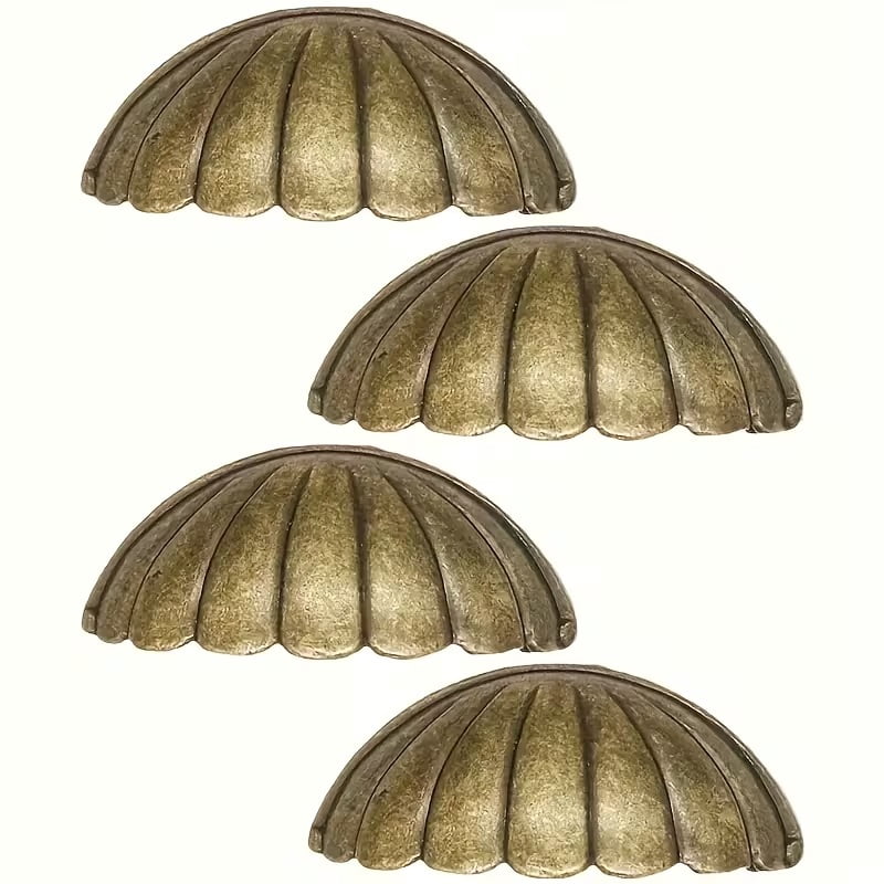 6pcs Vintage Brass Finish Shell Handles for Cabinets - Durable Metal Drawer Pulls, Elegant Design for Kitchen, Bathroom, and Home Decoration