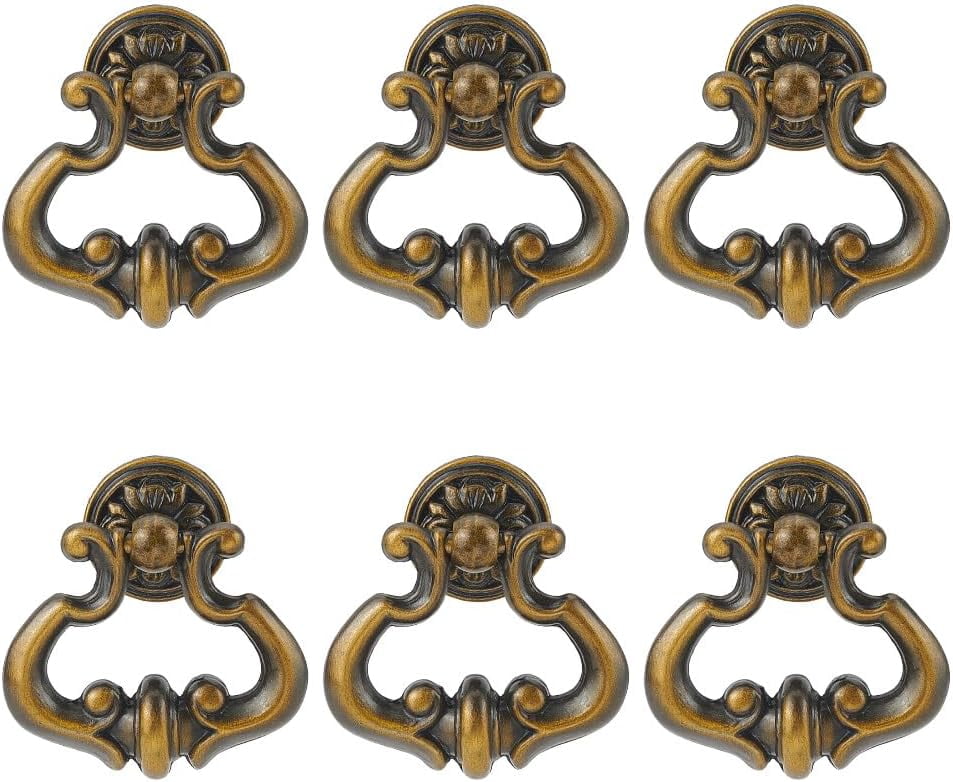 6pcs Vintage Drawer Pulls Handles Antique Pull Ring Knobs Handles with Screws Decorative Hardware Furniture Drawer for Bar Cabinet Bathroom Wardrobe Cupboard Kitchen Dresser