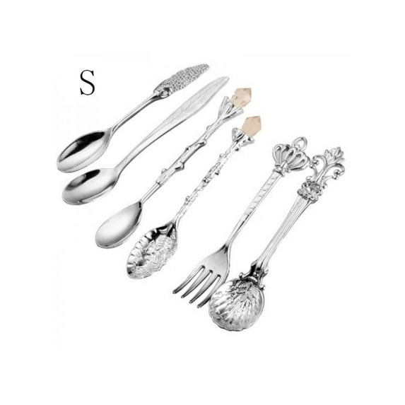 6pcs Vintage Royal Style Gold Coffee Spoons Teaspoons Dessert Sugar Spoon Ice Cream Fork Cutlery Set