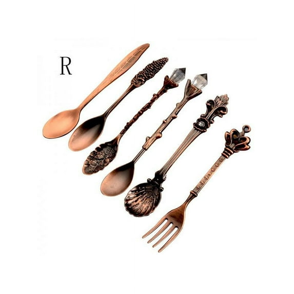 6pcs Vintage Royal Style Gold Coffee Spoons Teaspoons Dessert Sugar Spoon Ice Cream Fork Cutlery Set