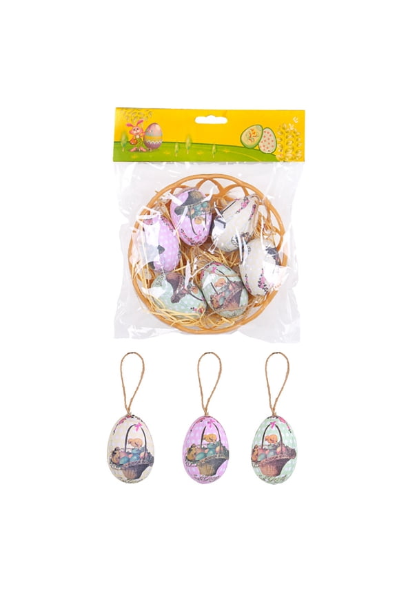 6pcs Vintage Style Paper Mache Foam Egg Hanging Ornaments Easter