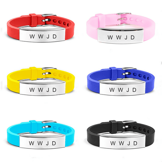 6pcs WWJD Bracelets Adjustable What Would Jesus Do Silicone Strap