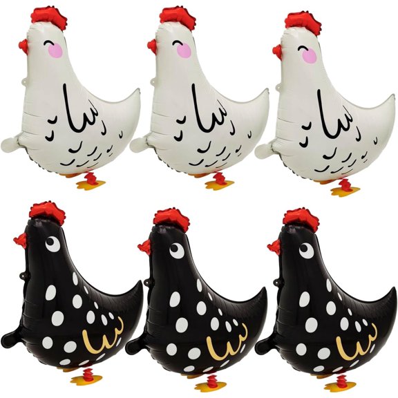 6pcs Walking Chicken Balloons,White and Black Chicken Walking Animal Balloons Farm Birthday Party Decorations Supplies BBQ Party Decorations Baby Shower Supplies (White Black Chicken)