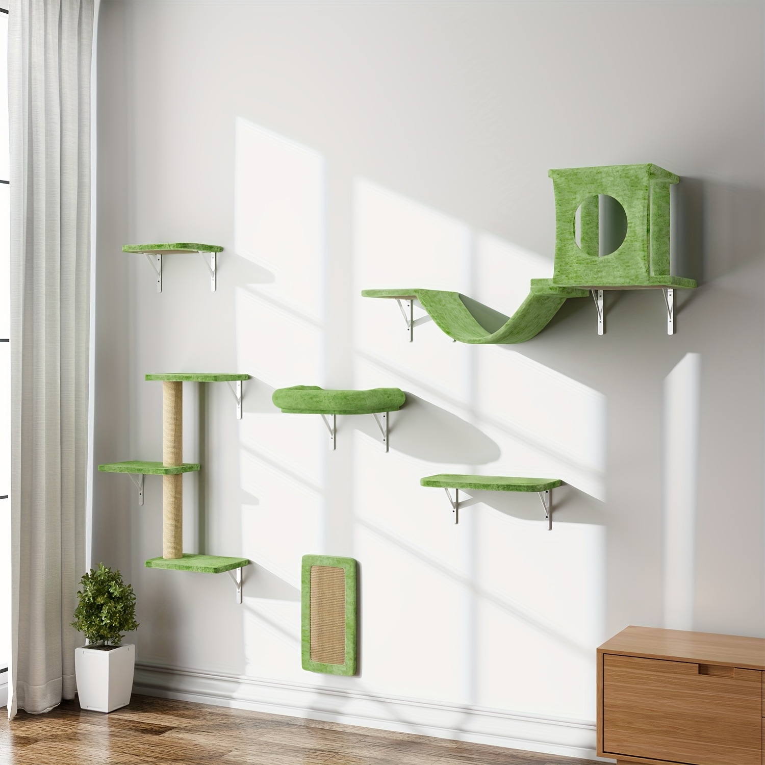 6pcs Wall-Mounted Cat Climbing Shelf - Multi-Level Cat Tree (Condo