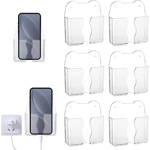 6pcs Wall Mounted one Holder Clear Adhesive with Charging Hole PET Shelf Stand Universal Bedside Organizer Kitchen Shower Mount