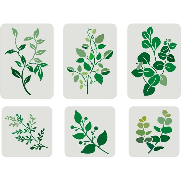 6pcs Watercolor Leaves Painting Stencil Set - 2 Sizes Reusable & Washable - Ivy Decoration Stencil for DIY Wall Wood Furniture Fabric & Paper