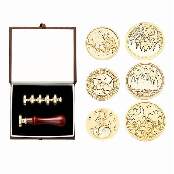 6pcs Wax Seal Stamp Heads with Wooden Handle Set Crafts for Wedding Invitation
