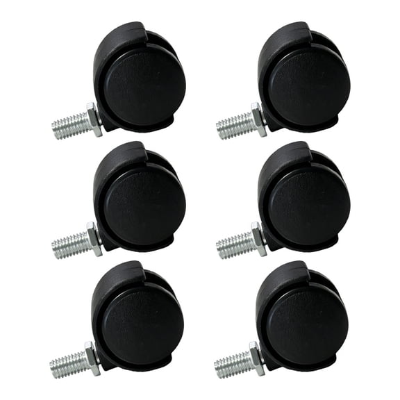 6pcs Wheel Dia Swivel Caster Wheels, Black Replacement Castors, Threaded Stem Caster Twin Wheel Without Brake, for Furniture Cabinet, Office Chair, Kitchen Shelf