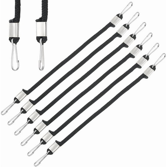 6pcs Whistle Lanyard 8.9 Inch Black Double Clip Lanyards Nylon Lanyard with Clip Double Hook Lanyard Double Ended Lanyards