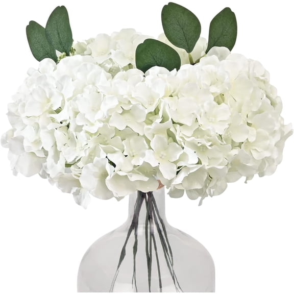 6pcs White Hydrangea Artificial Flowers, Faux Hydrangea Flowers with Stems, Full Heads Silk Fake Hydrangea Flowers for Wedding Bouquet Home Party Decor Centerpieces Floral Arrangements