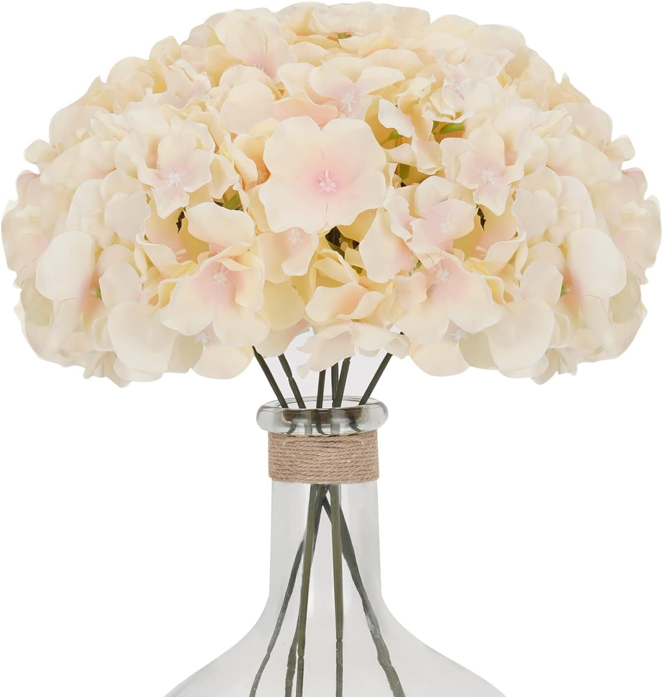 6pcs White Hydrangea Artificial Flowers, Faux Hydrangea Flowers with Stems, Full Heads Silk Fake Hydrangea Flowers for Wedding Bouquet Home Party Decor Centerpieces Floral Arrangements