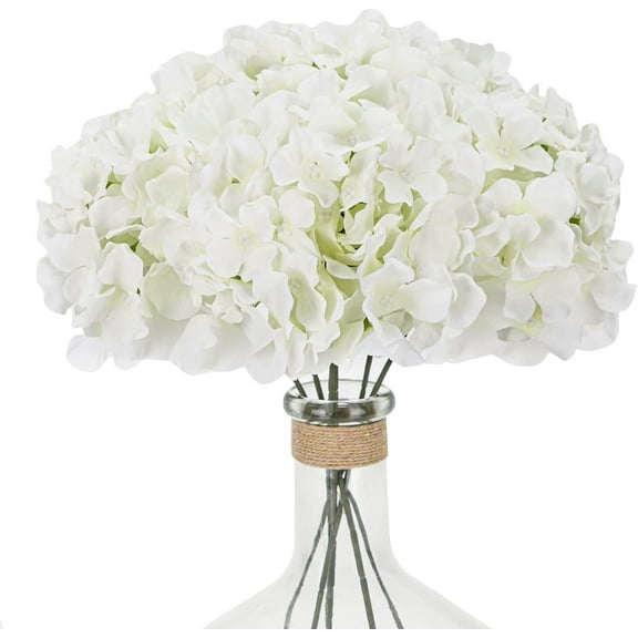 6pcs White Hydrangea Artificial Flowers, Faux Hydrangea Flowers with Stems, Full Heads Silk Fake Hydrangea Flowers for Wedding Bouquet Home Party Decor Centerpieces Floral Arrangements