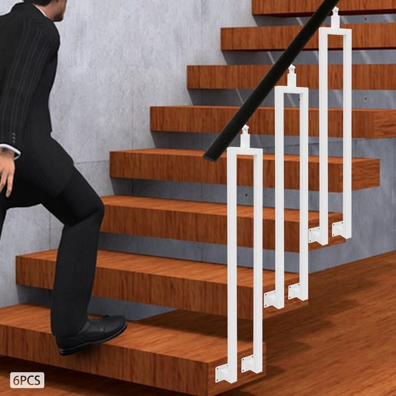 6pcs White Iron 100cm U-Shaped Stair Column Side Mounted with Straight Column Handrail Support Column