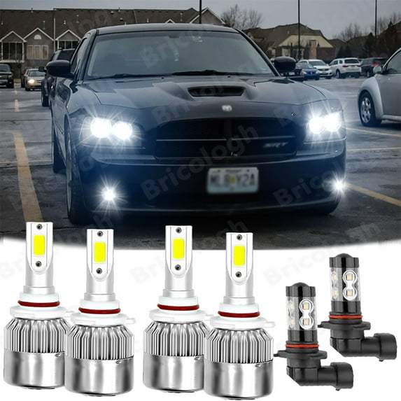 6pcs White LED Headlights Hi/Lo + Fog Lights for Dodge Charger 2006 2007 2008 2009