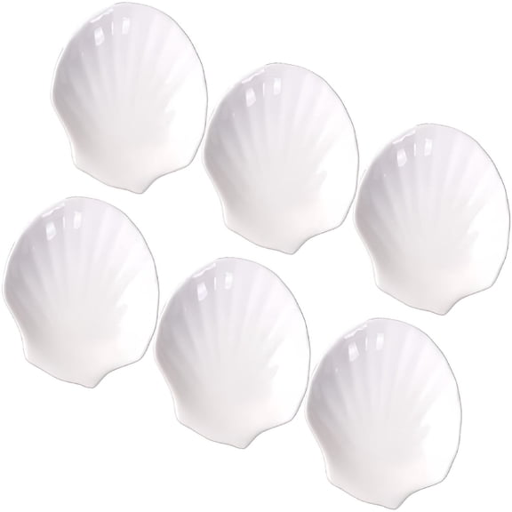 6pcs White Porcelain Shell Dish Multipurpose Ceramic Appetizer Plates Dinner Dessert Salad Plates Elegant Serving Dish 4 Inch