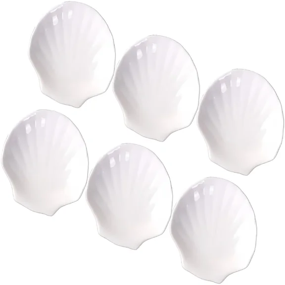 6pcs White Porcelain Shell Dish 4 Inch Multipurpose Ceramic Appetizer Plates Dinner Dessert Salad Plates Elegant Serving Dish
