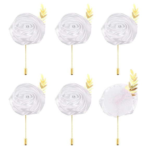 6pcs White Rose Boutonnieres Flower Buttonholes Pocket Boutonnieres Pins for Wedding(4.7" x 2")