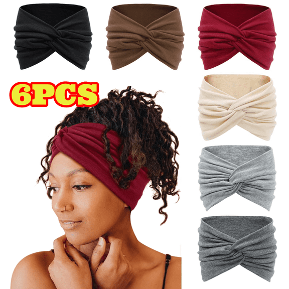 6pcs Wide Headbands for Women, 4'' Large Turban Headband Boho Hairband Hair Twisted Knot Accessories