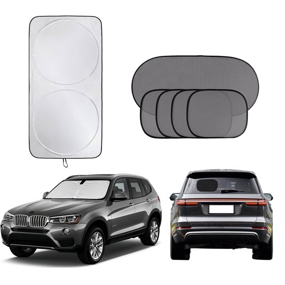 6pcs Window Sun Shade for Car, Foldable Front Window Sun Visor for Car with Mesh Sunshade for Side & Rear Window 59 x 33.5 for Sedan, SUV