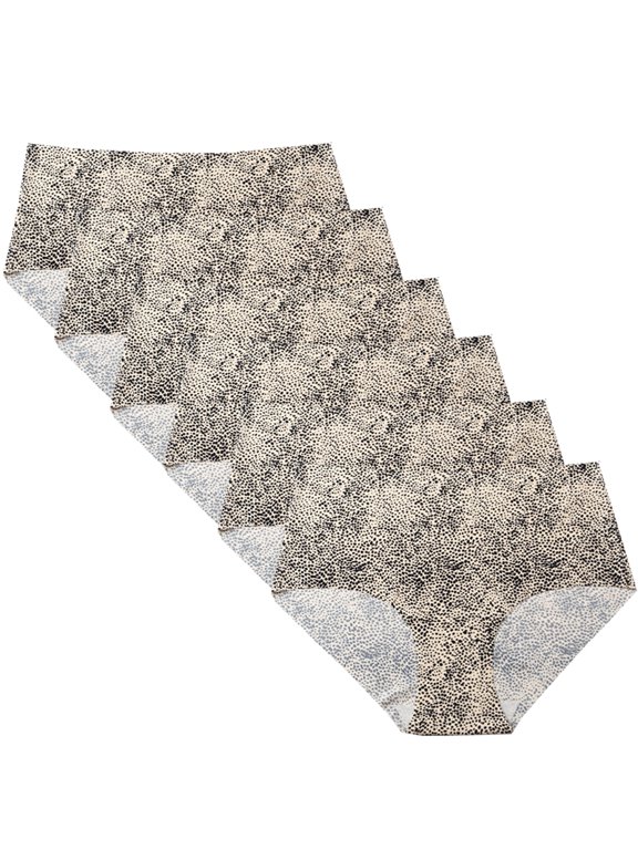 6pcs Women's Seamless Ice Silk Panties Female Mid Waist Plus Size Leopard Print Underwear Girls Fashion Brief Lady Comfort Panty