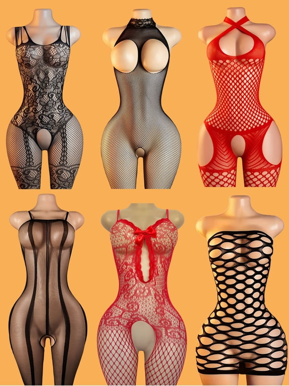 6pcs Women's Sexy Tight-fitting Bodysuit - High-elastic Mesh and Lace Edge Design, Fishnet Bodystocking, Women's Seductive Bodysuit, Suitable As A Gift for Valentine's Day or Christmas.