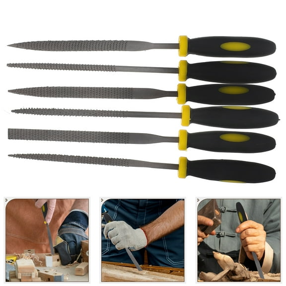 6pcs Wood File Set 140x3mm Comfortable Hand Grip Handles Mini Rasp Tools