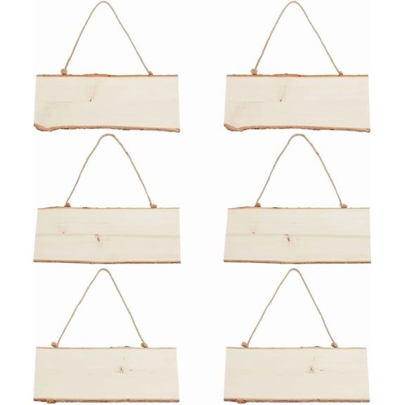 6pcs Wood Hanging Signs Unfinished Hanging Wood Plaques Rectangle Wooden Blanks Wood Sign Wooden Slices Banners with Ropes for DIY Painting Art Projects Home Decor