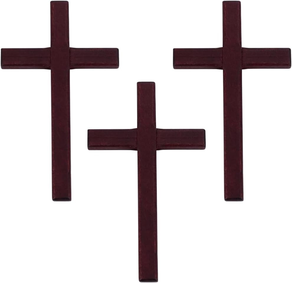 6pcs Wooden Crosses Wall Decor Handheld Crosses Large Coconut Brown Holding Hanging Prayer Wood Crucifix Decors for Wall Wedding Party Home Office Easter Adults Decoration