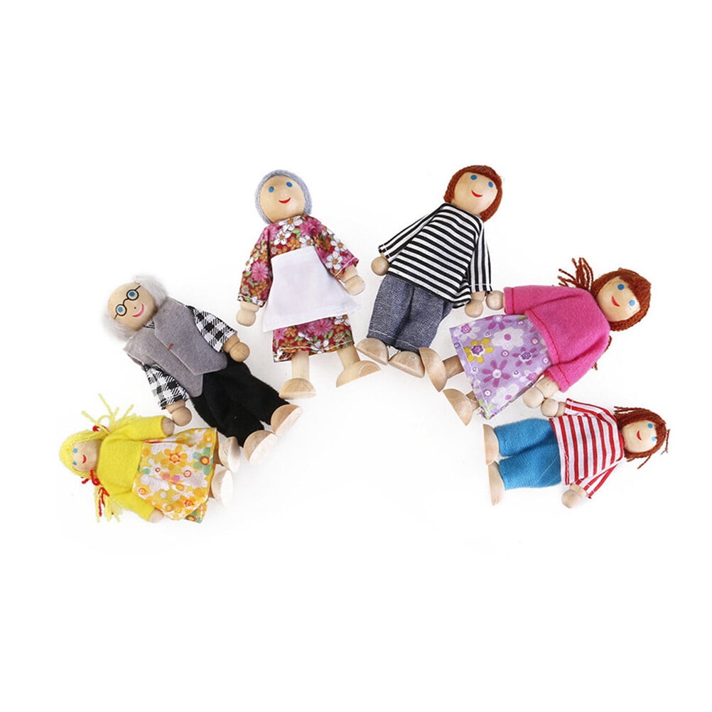 6pcs Wooden Dolls Pretend Play Set Dolls Family for Children Kids