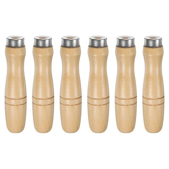 6pcs Wooden File Handle Round Hole Ergonomic Handles with Metal Collar for 12inch Files
