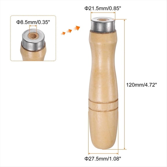 6pcs Wooden File Handle Round Hole Ergonomic Handles with Metal Collar for 12inch Metal Files