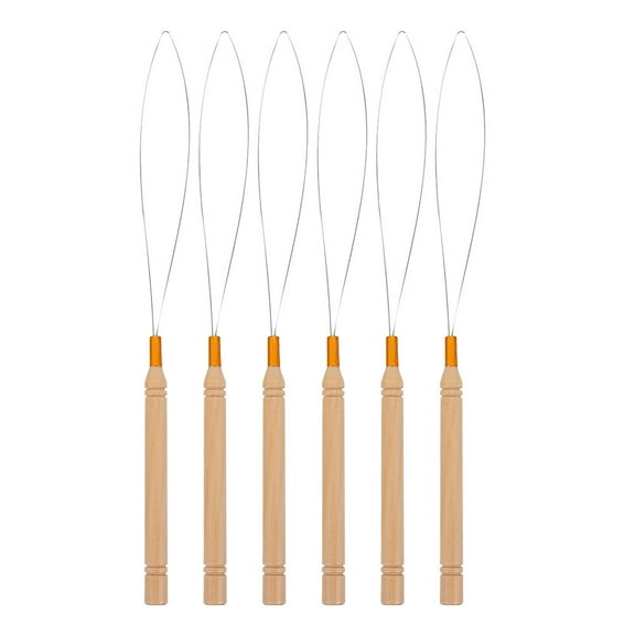 6pcs Wooden Handle Loop Crochet Micro Ring Loop Threader Hair Extension Tool