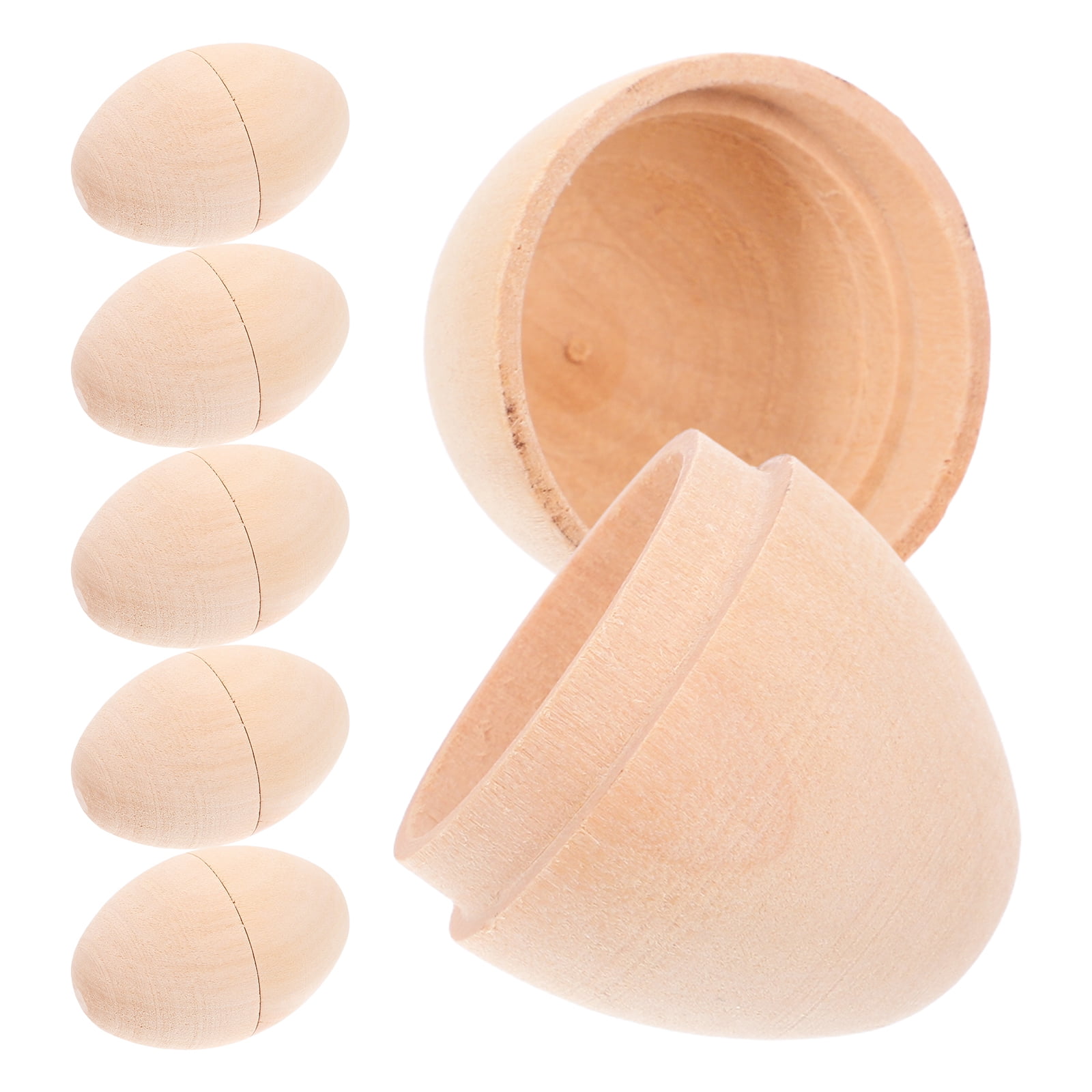 6pcs Wooden Hollow Eggs Easter Diy Crafts Unfinished Wood Eggs For Painting Creative Easter Decoration Easter Eggs Empty Wooden Egg