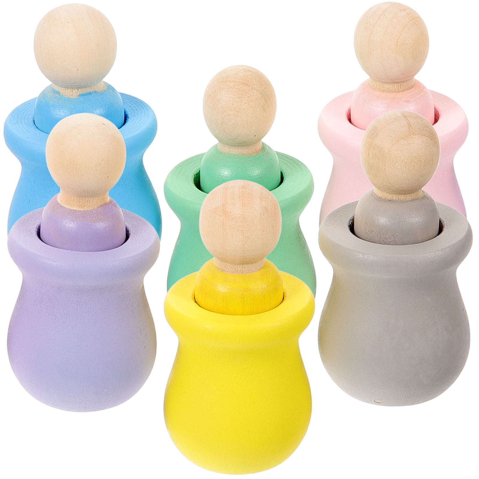 6 Unfinished Wood Peg Dolls - Blank Wooden Figures For DIY Craft Painting