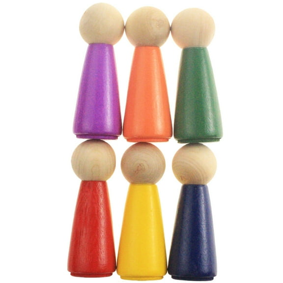 6pcs Wooden Puppets Wood Peg Dolls Wooden People Figures for Crafts Painting Games