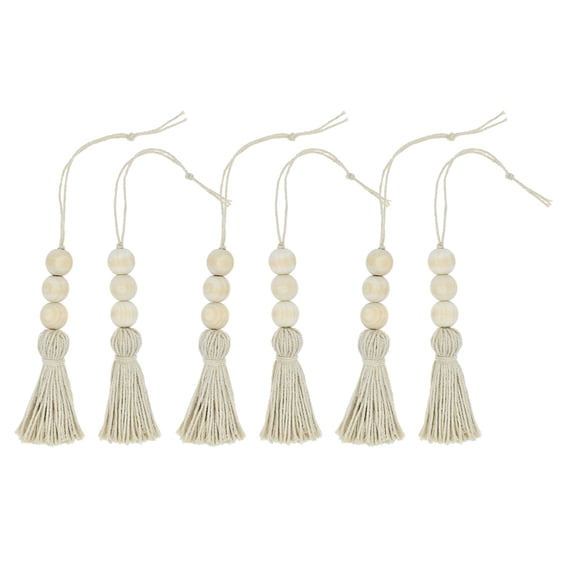 USHOBE Closet Door Handle Tassel Beads Ornament Wood Cotton String 6Pcs