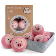 Laitimia 6 Pcs XL Wool Dryer Balls, Cute Pig Shapes, Reusable Natural Wool, Reduce Drying Time, Anti-Static, Soften Fabric, Moisture-Proof Storage Box, Eco-Friendly Laundry Aid, Pink