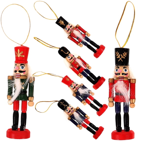 RENACLIPY Wood Nutcracker Christmas Tree Ornaments, Assorted Colors, 6 Pieces Holiday Decorations for Festive Home Decor