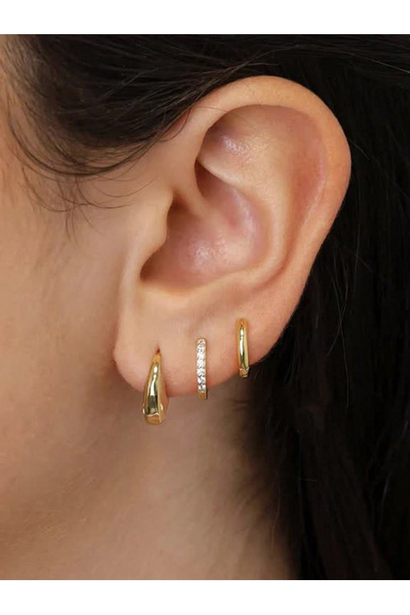 6pcs Yellow Gold-2 Minimalist Stackable Zirconia Hoop Earring Set For Women Daily Wear