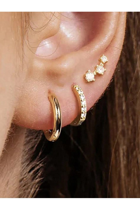 6pcs Yellow Gold-6 Stackable Zirconia Hoop Earring Set For Women Minimalist Daily Wear