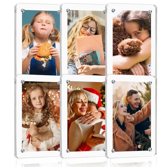 6pcs acrylic magnetic photo frames, 2.363.54 inches, thickened frameless transparent photo display stand.