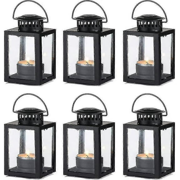 6pcs -black Lanterns For Candles Garden Lanterns, Vintage Style Hanging Small Lanterns For Tealight Candle, Black Candle Tea Light Holders For Indoor