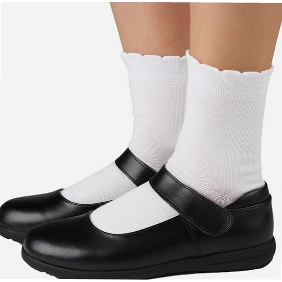 6pcs of white textured featuring a scalloped top dressy socks for girls