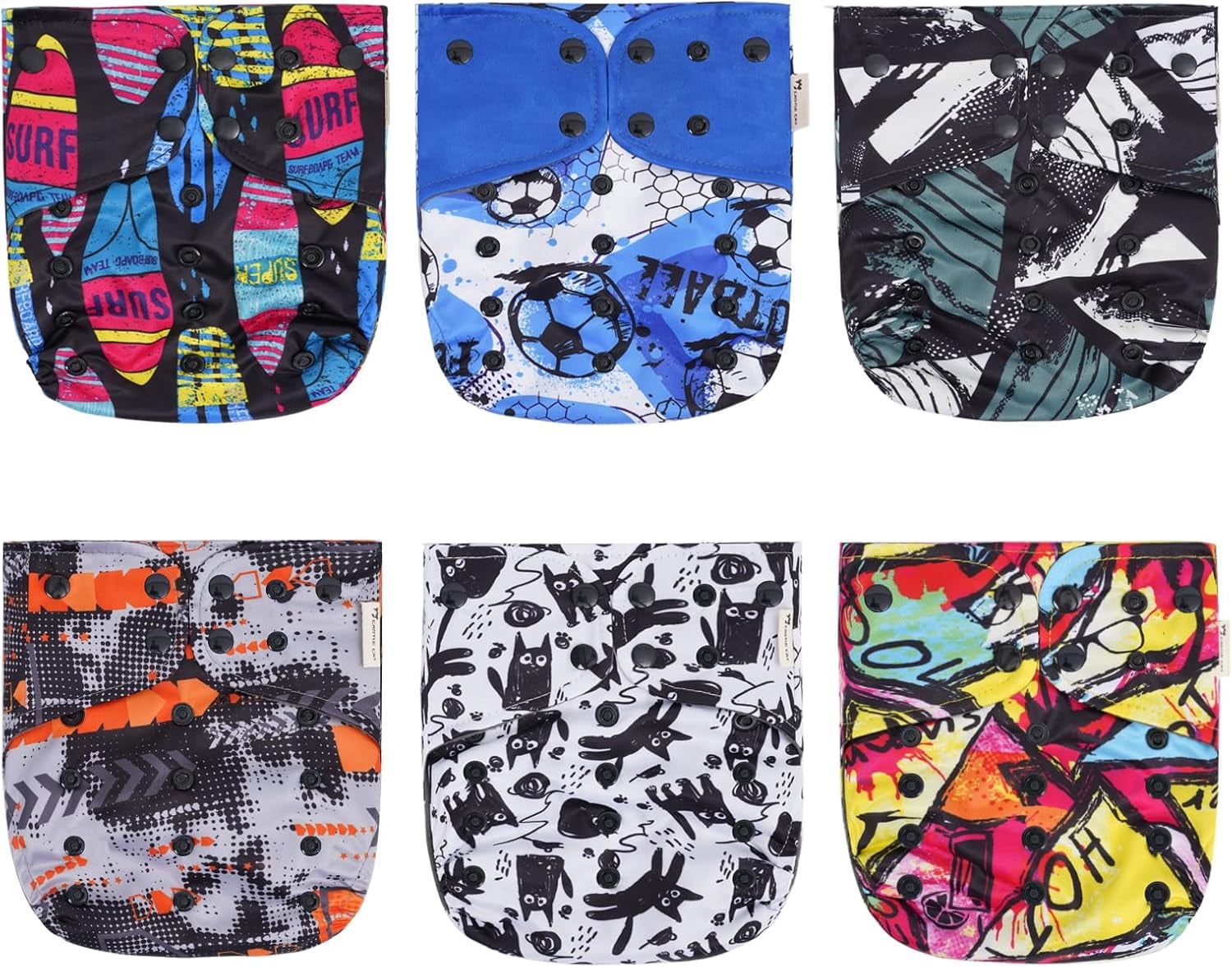 6pcs one-fit-All Design Waterproof Cloth Diaper Shells with Grey Polar Fleece Inner for Baby Girls and Boys (Without Insert