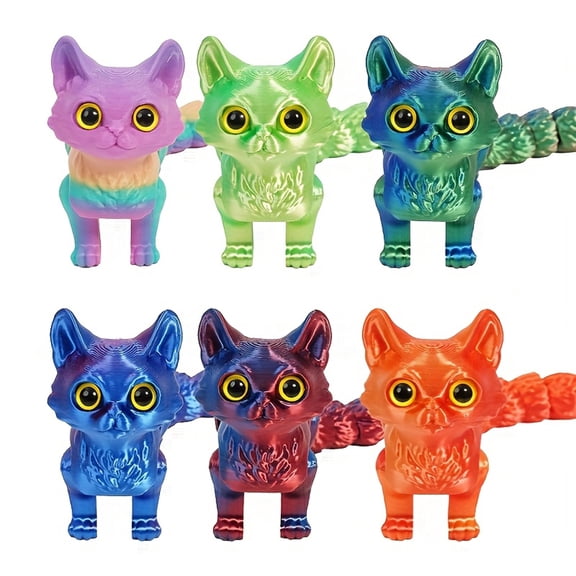 6pcs/set 3D printed cat model, joints can move creative desktop ornaments, car ornaments, Easter Halloween Christmas Thanksgiving holiday gifts, birthday gifts