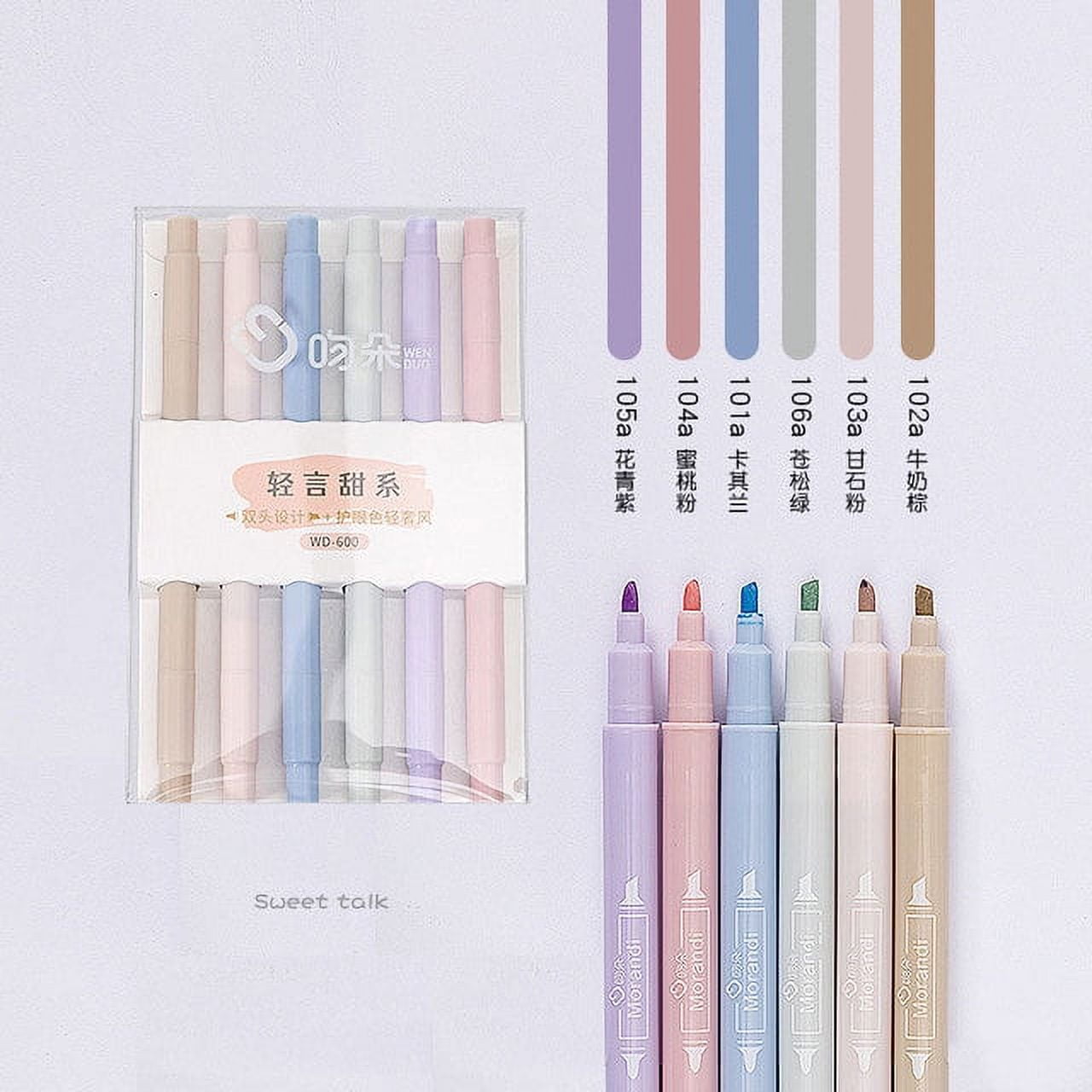 QingY-6 Pieces Kawaii Pens Cute Candy Color Highlighters Manga Marker Pens  Pastel Midliner Stationery for Students